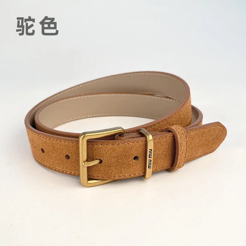 Fashionable Women Suede Leather Belt Square Metal Buckle Letter Decor for Dress Shirt Coat Decoration Daily Commute Wear