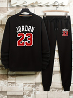 Men's autumn and winter casual warm JORDAN 23 printed loose and thick velvet round neck sweatshirt+sports pants set