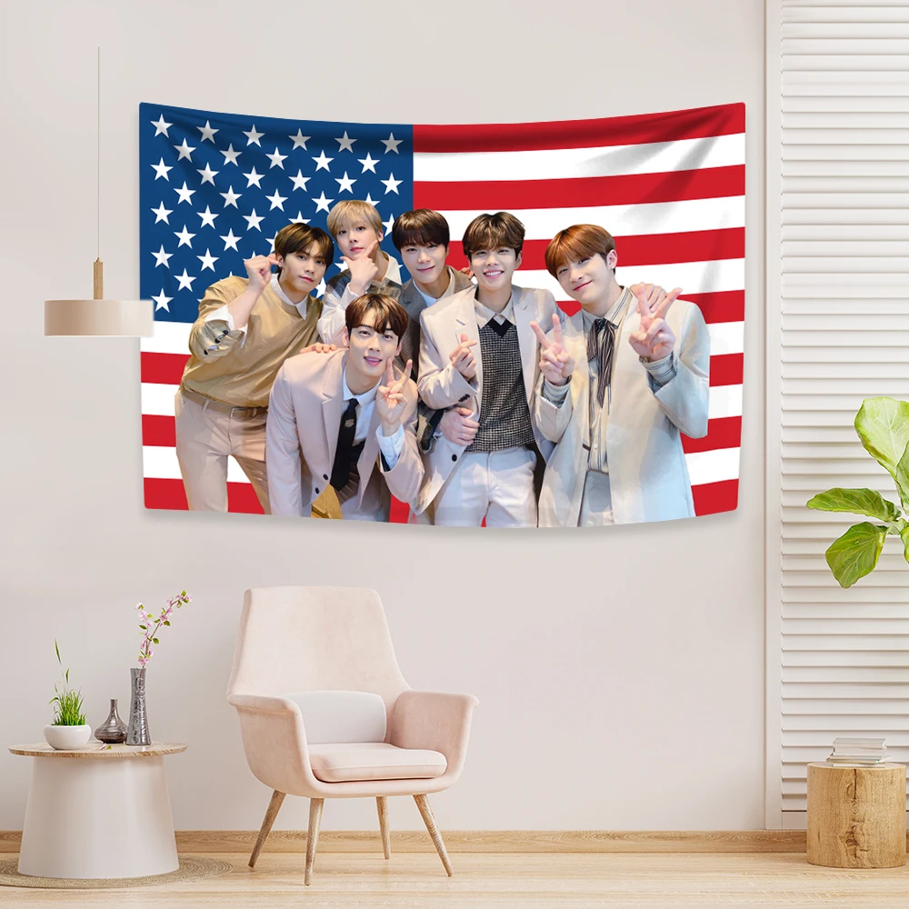 

Kpop Boy Group ASTROS Tapestry American Flag Home Decor Wall Hanging Dormitory Bedroom Background Concert Banner Birthday Gift