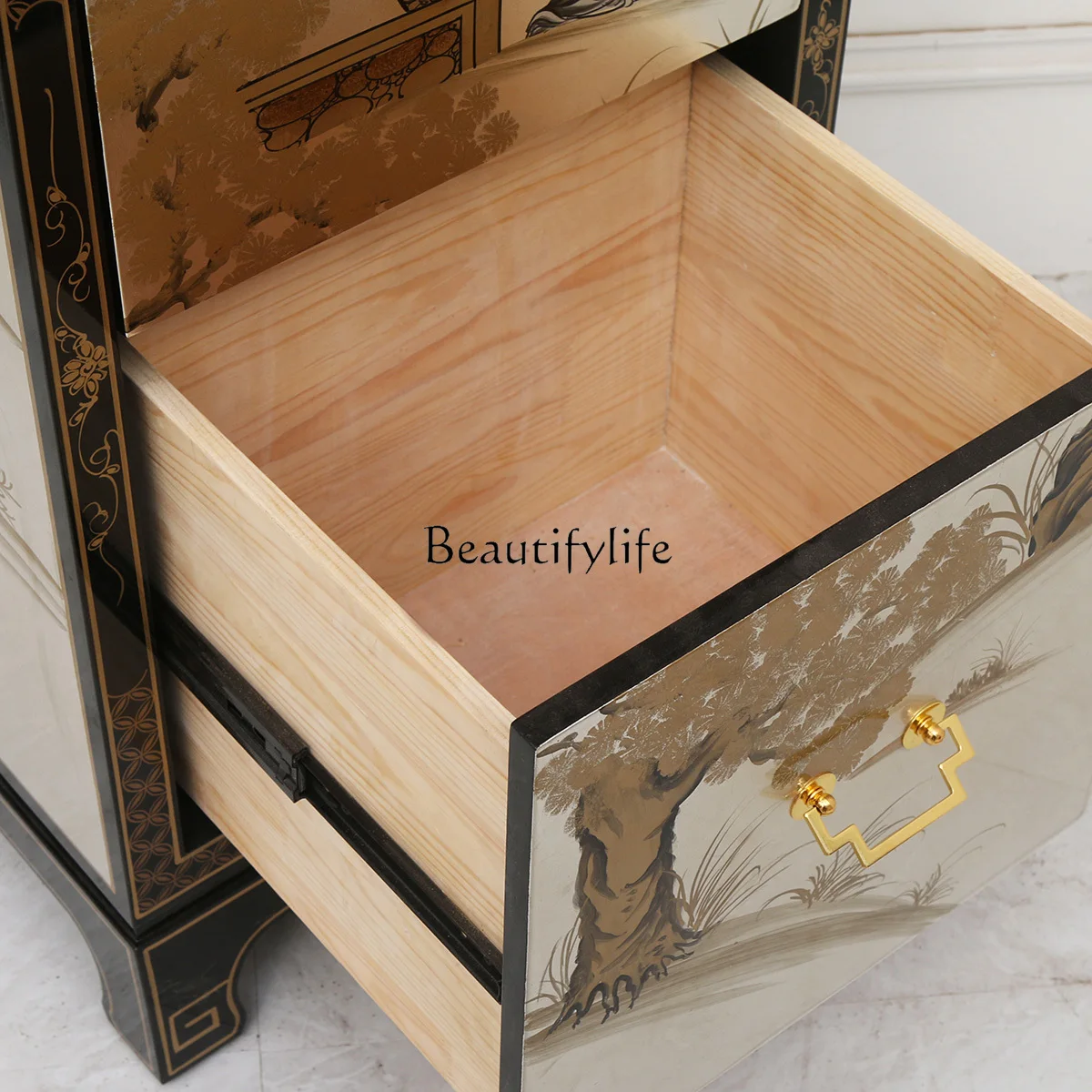 Living room narrow bucket white bedroom storage cabinet solid wood new Chinese painted retro small chest cabinet