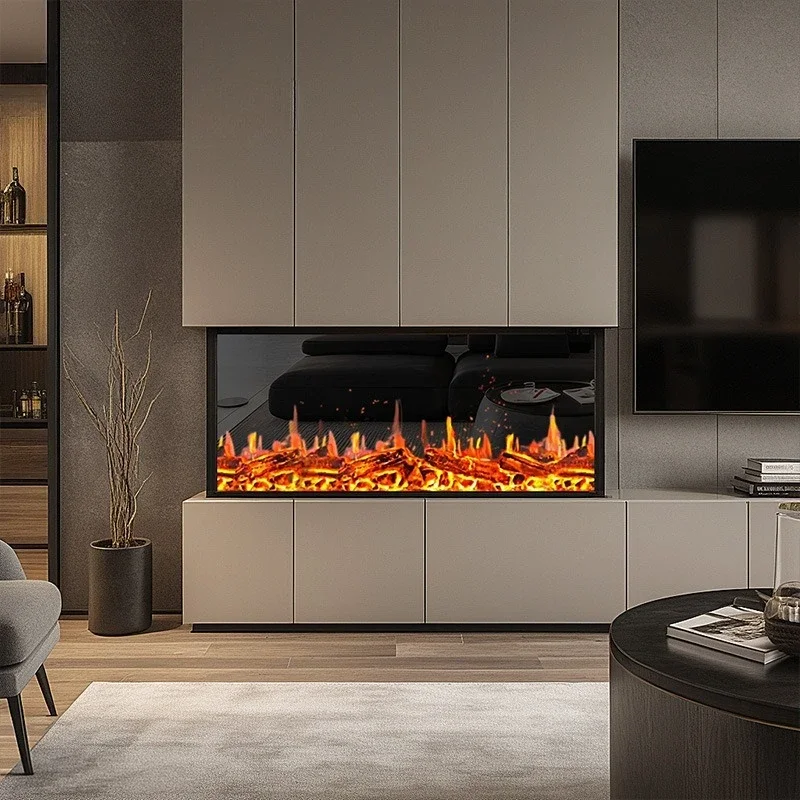 newHolographic fireplace screen shadow, fireplace simulation firewood burning voice control simulation fire fireplace heater