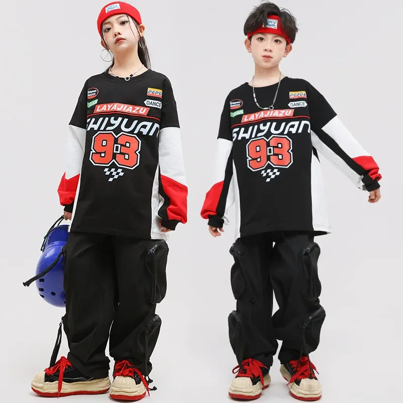 ใหม่ Hip Hop Dance เสื้อผ้าสําหรับวัยรุ่นเด็กสีดํากางเกงสาวแฟชั่นชุดฝึกสวมใส่ Modern Jazz Performance ชุด