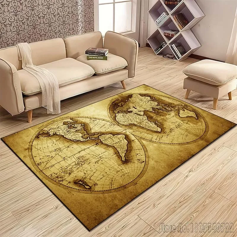 Retro World Map Pattern Rug Carpet for Living Room Bathroom Mat Creative Doormat Carpet for Bedroom Home Decor Sofa Mat