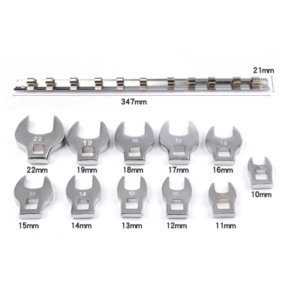 11pcs 10-22mm Metric Crow Foot Open End Wrench Keys 3/8 Inch Drive Wrench Set Processing Automotive Repair Hand Tools Parts