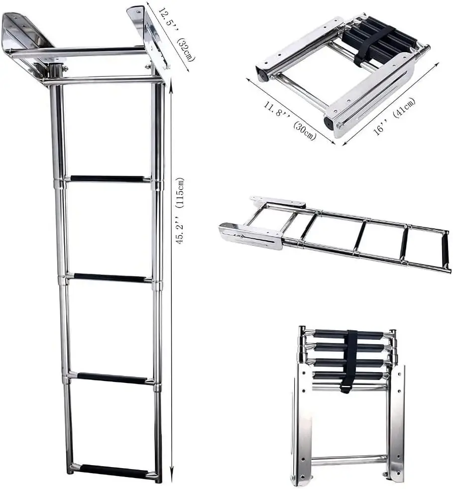 4-Step Stainless Steel Telescoping Deck Ladder for Boats Pontoon Yachts Trucks & RVs-New Marine Hardware Accessory