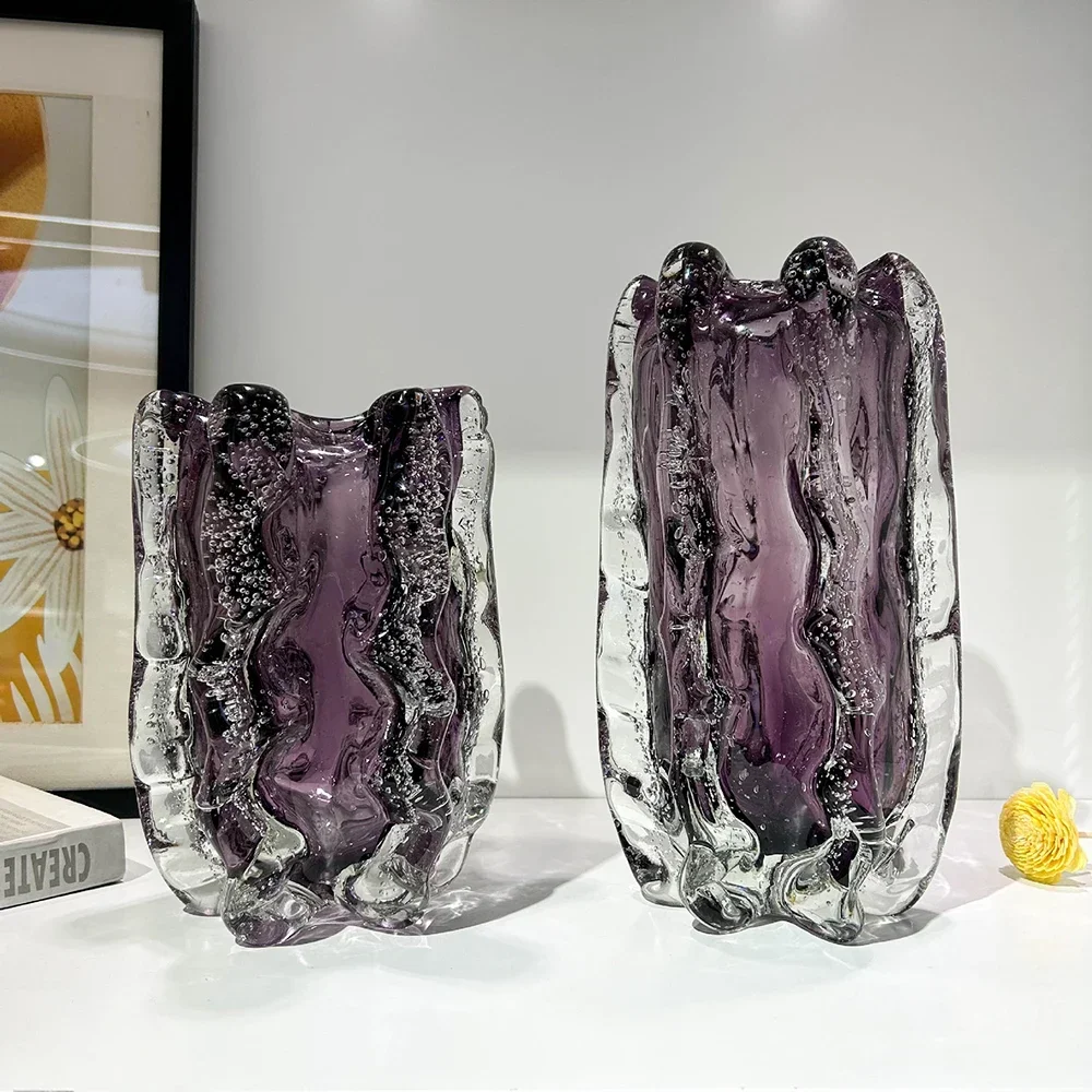 Creative Wrinkled Flower Pots Desk Decoration Flowers Arrangement Luxury Glass Vase Floral Vases Exquisite Room Aesthetic Decor