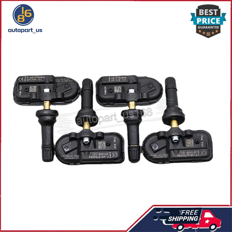 4Pcs 68157568AA TPMS 434MHZ Tire Pressure Monitoring System Sensor For 2014-2020 JEEP CHEROKEE 2014-2021 RAM 1500 2500 3500