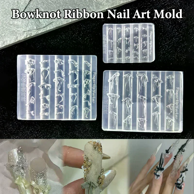 3D Bowknot Silicone Nail Mold Mixed Sized Shaped Ribbon Bow Soft Stamping Plates Kawaii Bowtie DIY Manicure Art Mould Tools