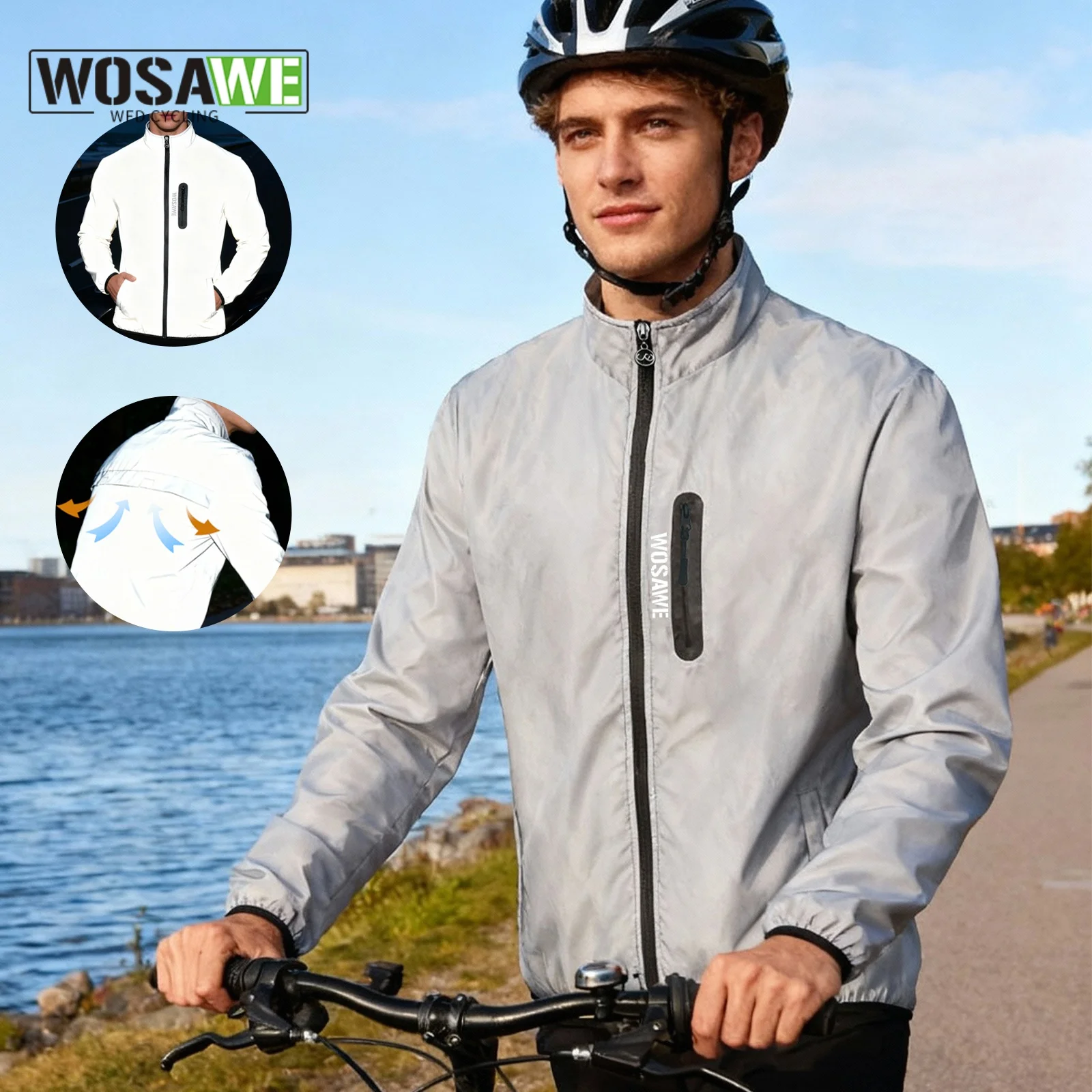 

WOSAWE Cycling Jacket Full Reflective Cycling Windbreak Men Windproof Waterproof Cycling Jacket Breathable Cycling Coat