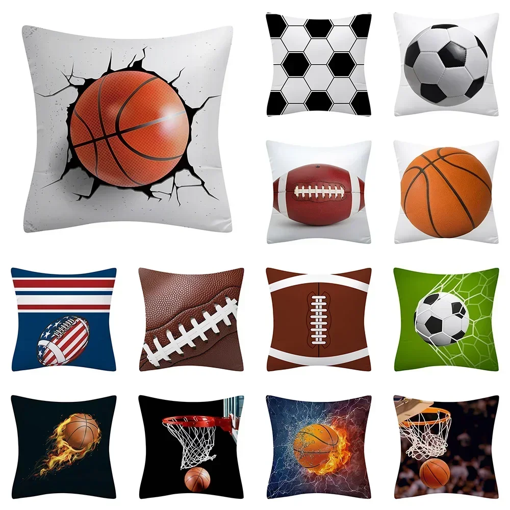 Football basketball rugby printed pattern cushion cover for home living room sofa decoration square polyester pillowcase