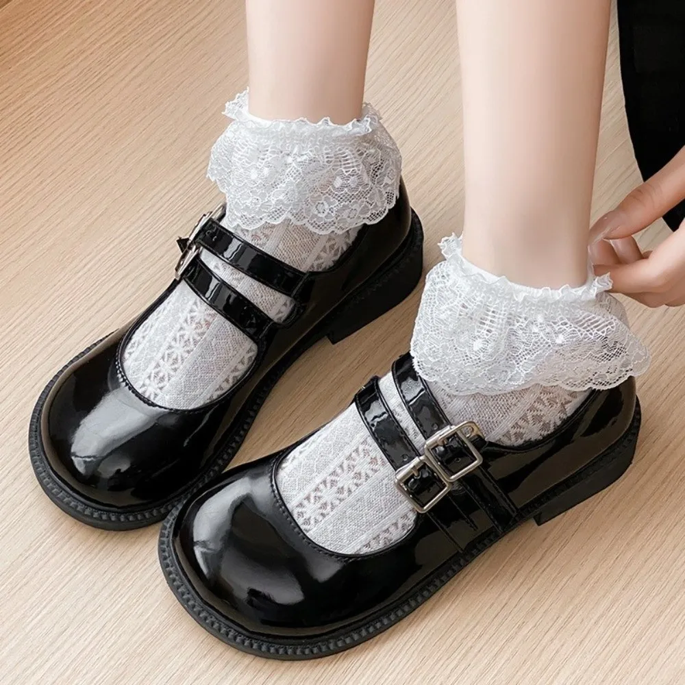 

1 pair Sweet Hollow Out Mesh Short Socks Black White Thin Princess Bow Socks Breathable Ruffle Lace Socks Women Girls