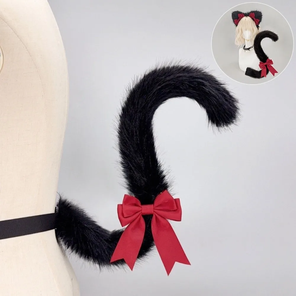 New Cross Cat Ear Headband Plush Bowknot Furry Hair Band Handmade Simulation Animal Ears Hairband Headwear