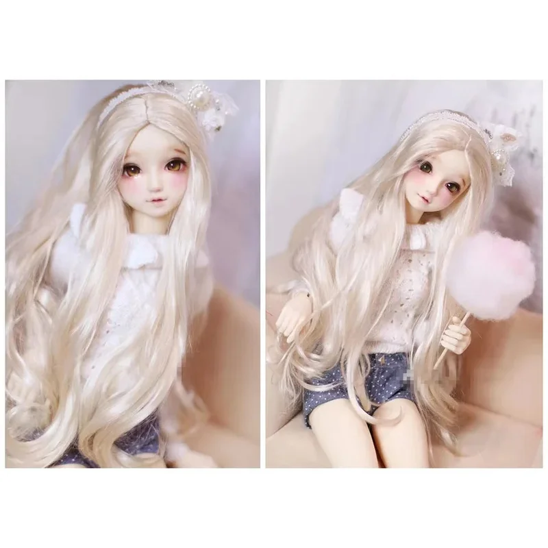 

BJD doll wig fits in 1/3 1/4 Uncle SD10 Blythes 9 -10in fashion new soft blonde crisp long hair imitation mohair wig light gold