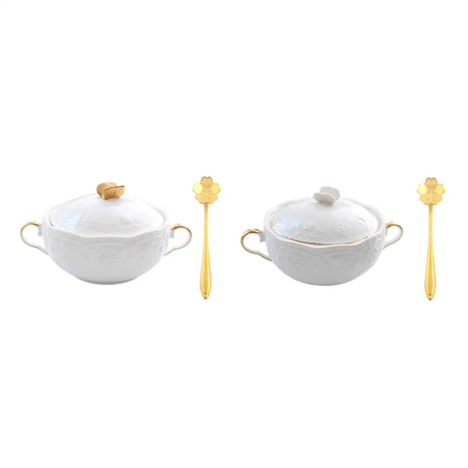 Elegant Ceramic Soup Bowl with Lid and Spoon French Onion Soup Serving Bowl for Kitchen Dinnerware