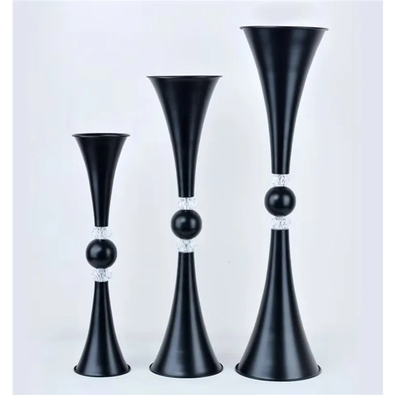 

Hot Sale Luxury Vintage Gold Black Silver Small Metal High Vase Holder Wedding Party Home Ornament Decoration