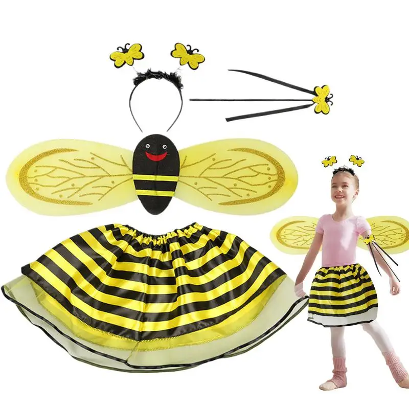 Bee Costume Kids Fancy Dress up with Wings Headband Wand Cute Halloween Accessories Pretend Play Costume Set for Kids Girls