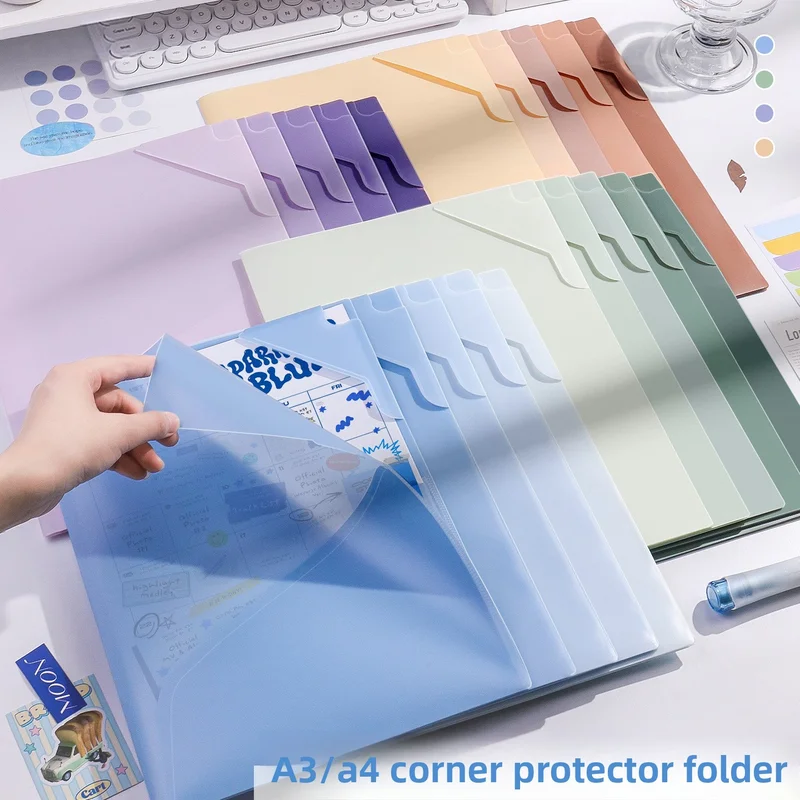 

5pcs Gradient Color Test Paper Materials L-Shaped Storage Folder Large Capacity Folder Storage Bag For Students Office Supplies