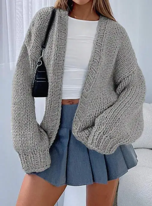 Camisola feminina 2025 outono inverno mais recente nova moda versátil malha cardigan casual solto sem fivela camisola de manga longa