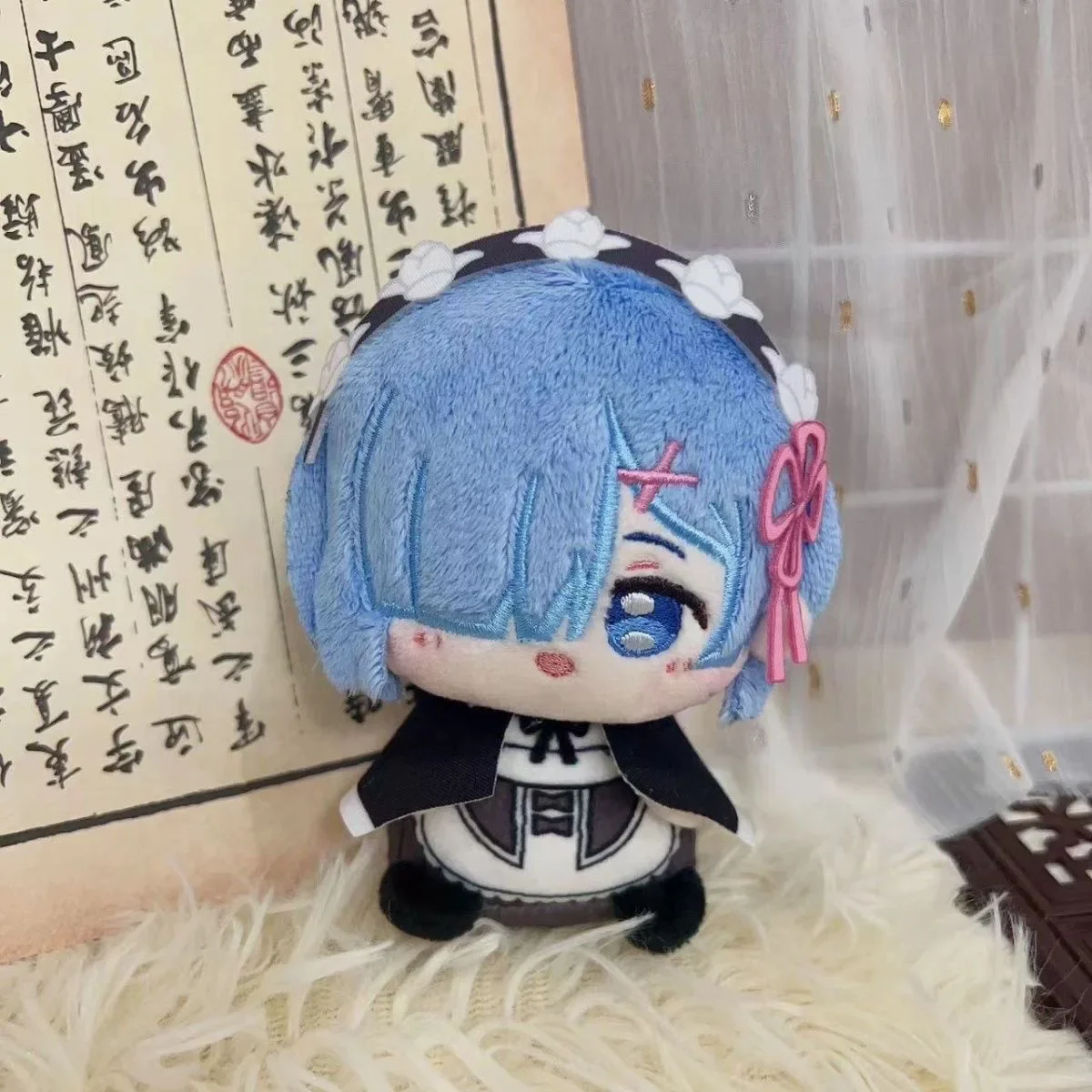 12CM Anime Re0 Squat Ram Rem l'emilia Pink Cosplay Soft Plush Doll Body Cartoon farcito figure portachiavi ciondolo mascotte giocattoli