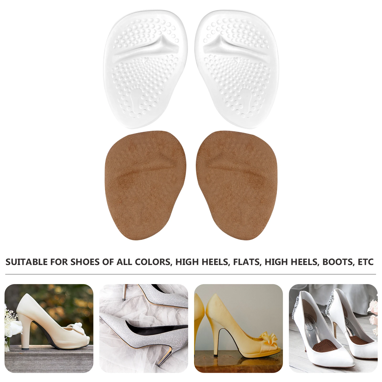 

2 Pairs High Heel Insoles Thickened Forefoot Cushion Silicone Pads Reduce Pressure Protect Feet Comfort Anti Slip Suitable All