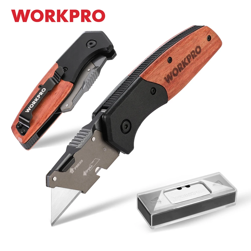 WORKPRO Utility Knife with Extra 10pc SK5 Blades Box Cutter for Cartons, Cardboard and Boxes ,Quick-Change Blade,Folding Knife