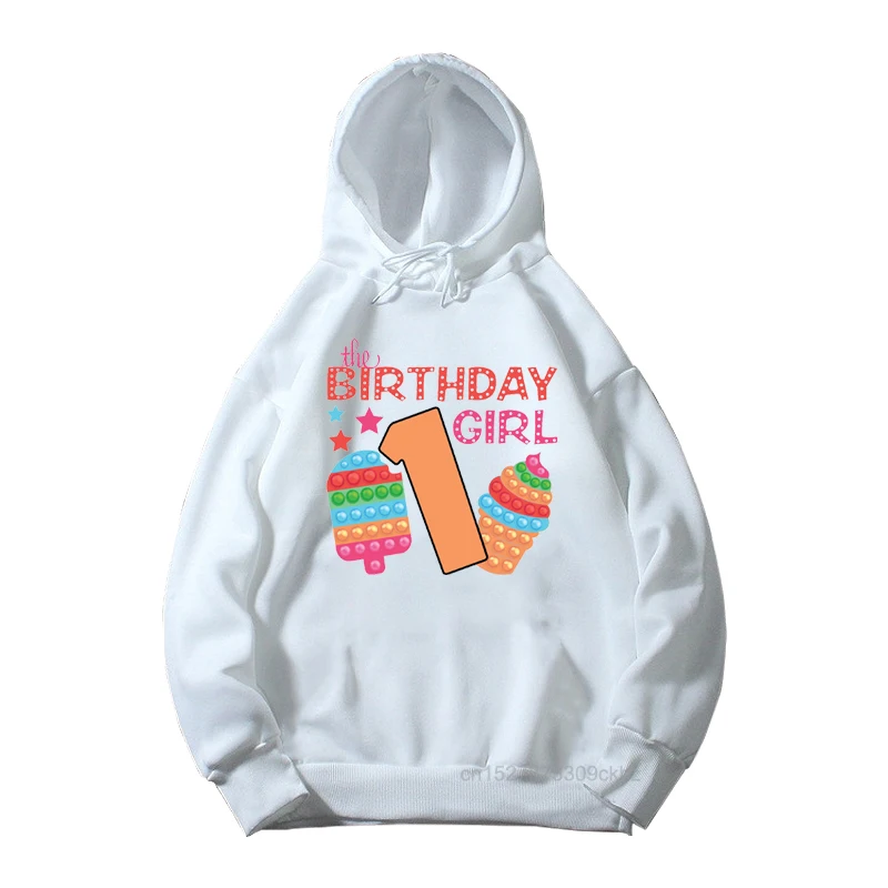 The Birthday Girl Pop It 1-9 Numbers Pink Hoodie Kids Colorful Ice Cream Graphic Print White Clothes Baby Fashion Sweatshirt