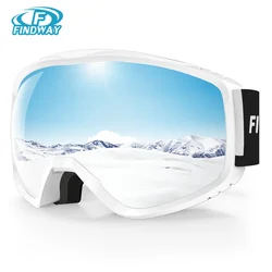 Findway Skibrille für Erwachsene, Herren und Damen, beschlagfrei, 100 % Anti-UV-Linie, großes Feld von 180 ° OTG ansehen – Tragen Sie Brillen-Skibrillen