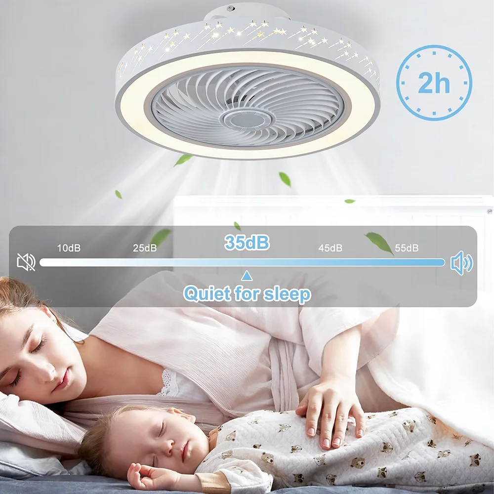 Dimmable 6 Speeds Timer Flush Mount Enclose Ceiling Fans Lamp 72W 2 in 1 Modern Smart Ceiling Fan with Light Remote Control LED