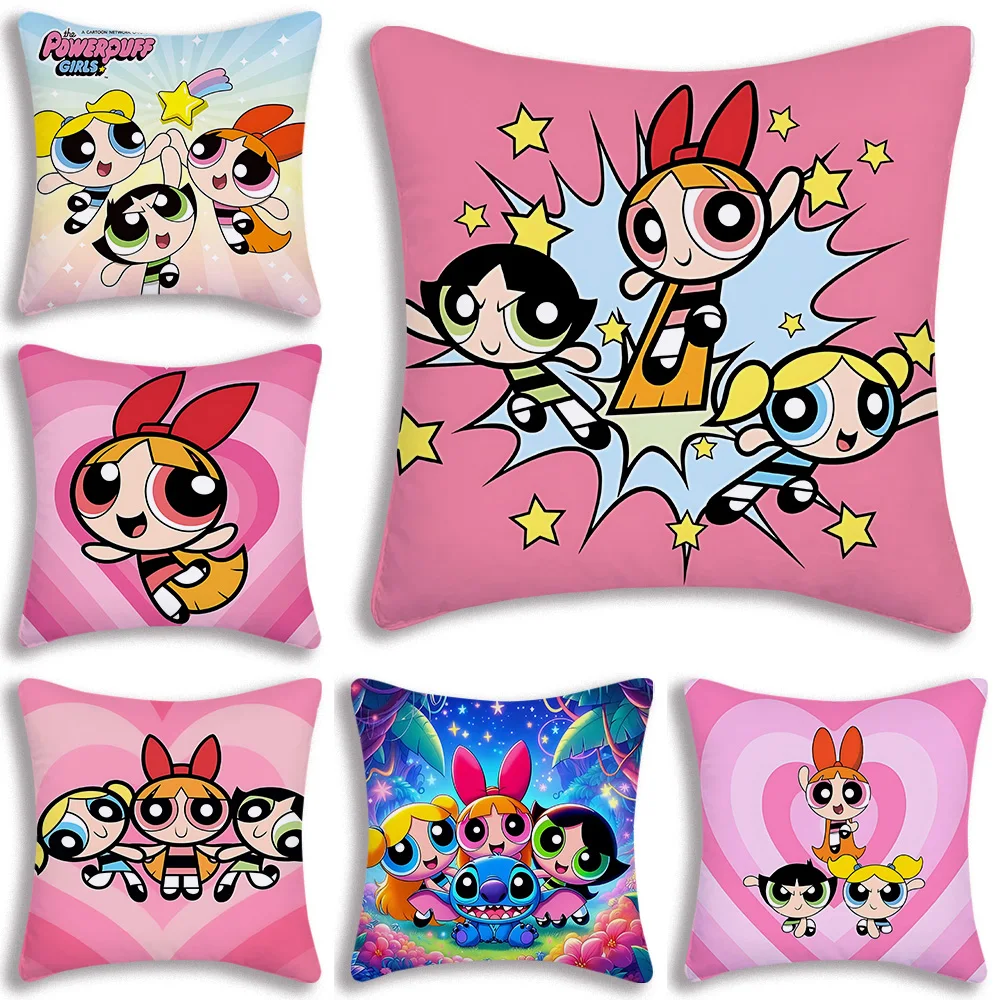 Pillow Covers Cartoon Powerpuffs Girlss Sofa Decorative Home Double-sided Printing Short Plush Cute Cushion Cover