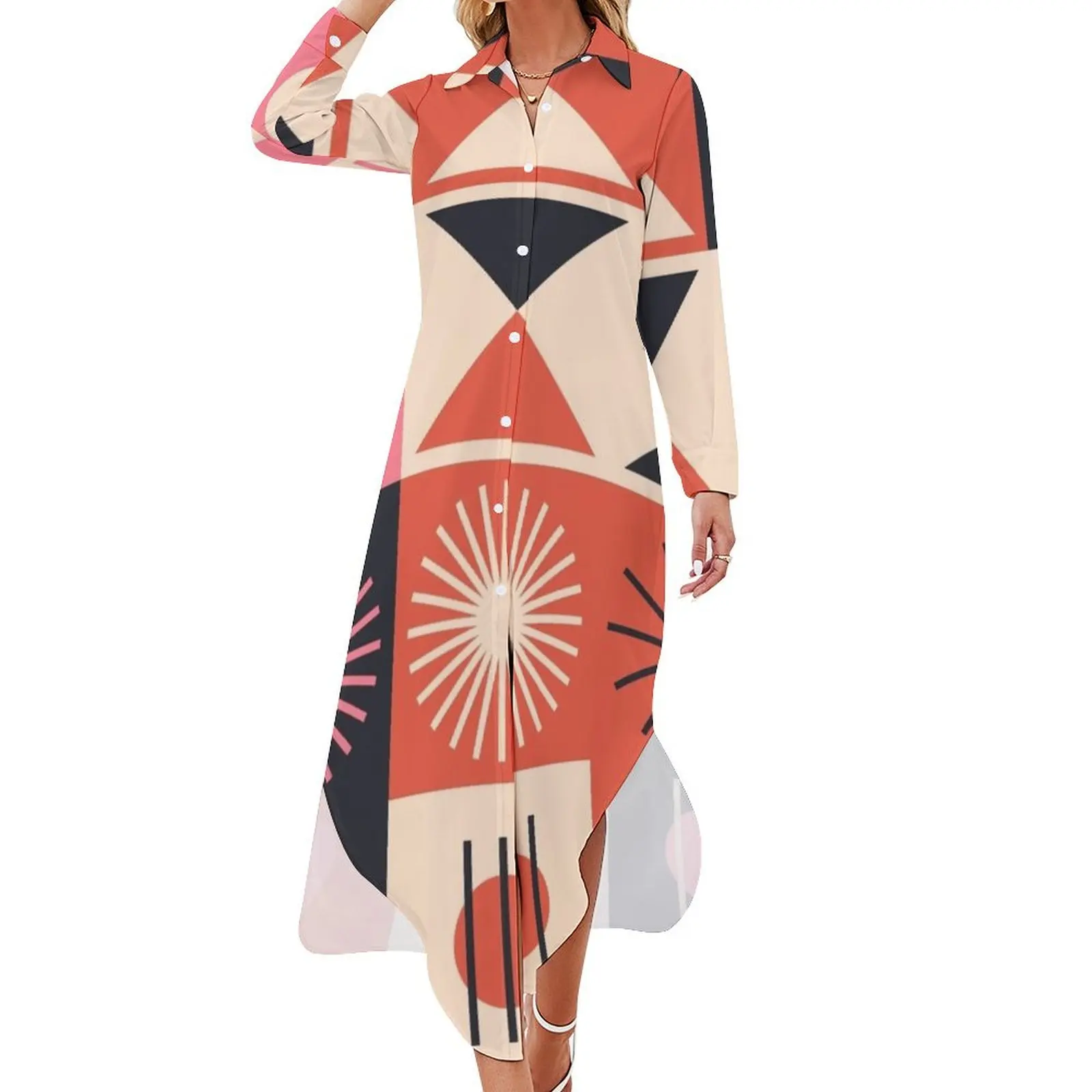 

Graphic Design Geometric Art Modern Minimalism Long Sleeved Shirt Dress birthday dress Long veiled dresses