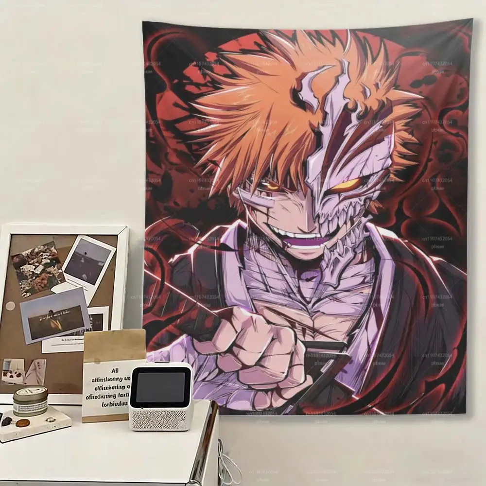 Bleach Anime Wandteppich Ichigo Kurosaki Wandbehang Ästhetische Schlafzimmer-Wohnheim-Deko Manga-Fan-Raumdekoration Wanddecke