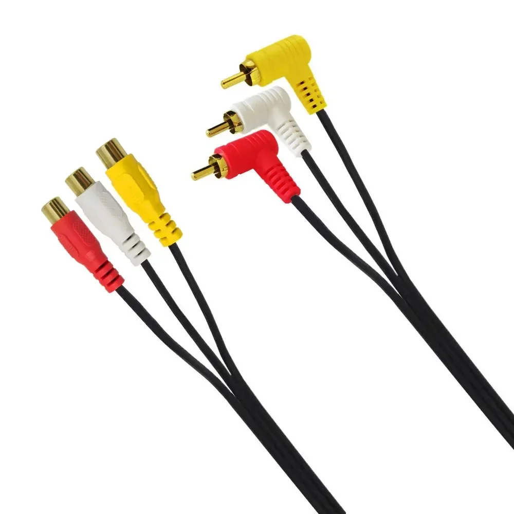 3 RCA Cable - Gold Plated 90 Degree Right Angle RCA Audio/Video Cable 3 RCA to 3 RCA Composite Video Audio A/V AV Cable 1.5m;