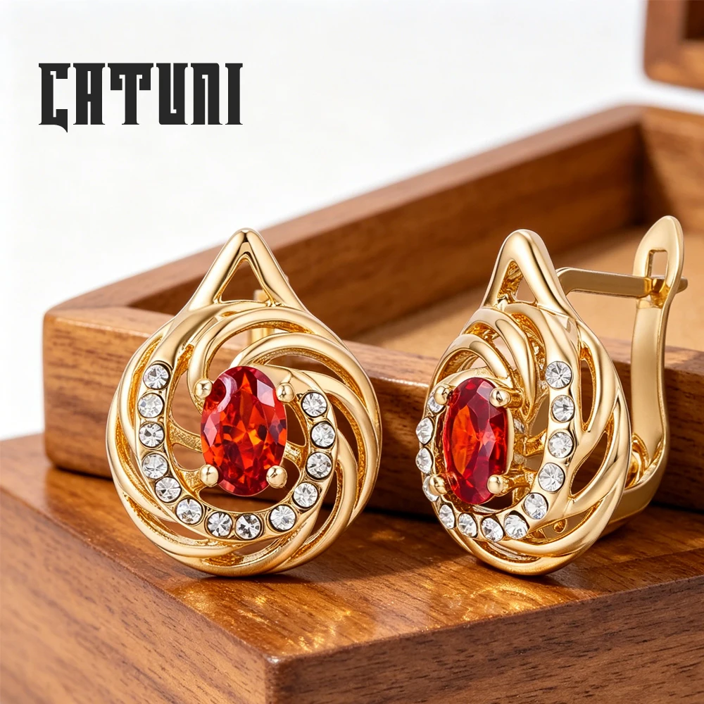 Hot Sale Fashionable Ruby Earrings Women's Vortex Colored Diamond Hoop Earrings Ideal Jewelry Gifts For Parties Or Weddings
