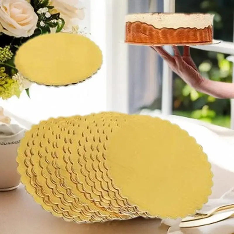 10 Pcs Cake Boards With White Golden Cake Rings, Cardboard With 6/8/10/12 Inch Cake Base, Suitable For Baking Cakes