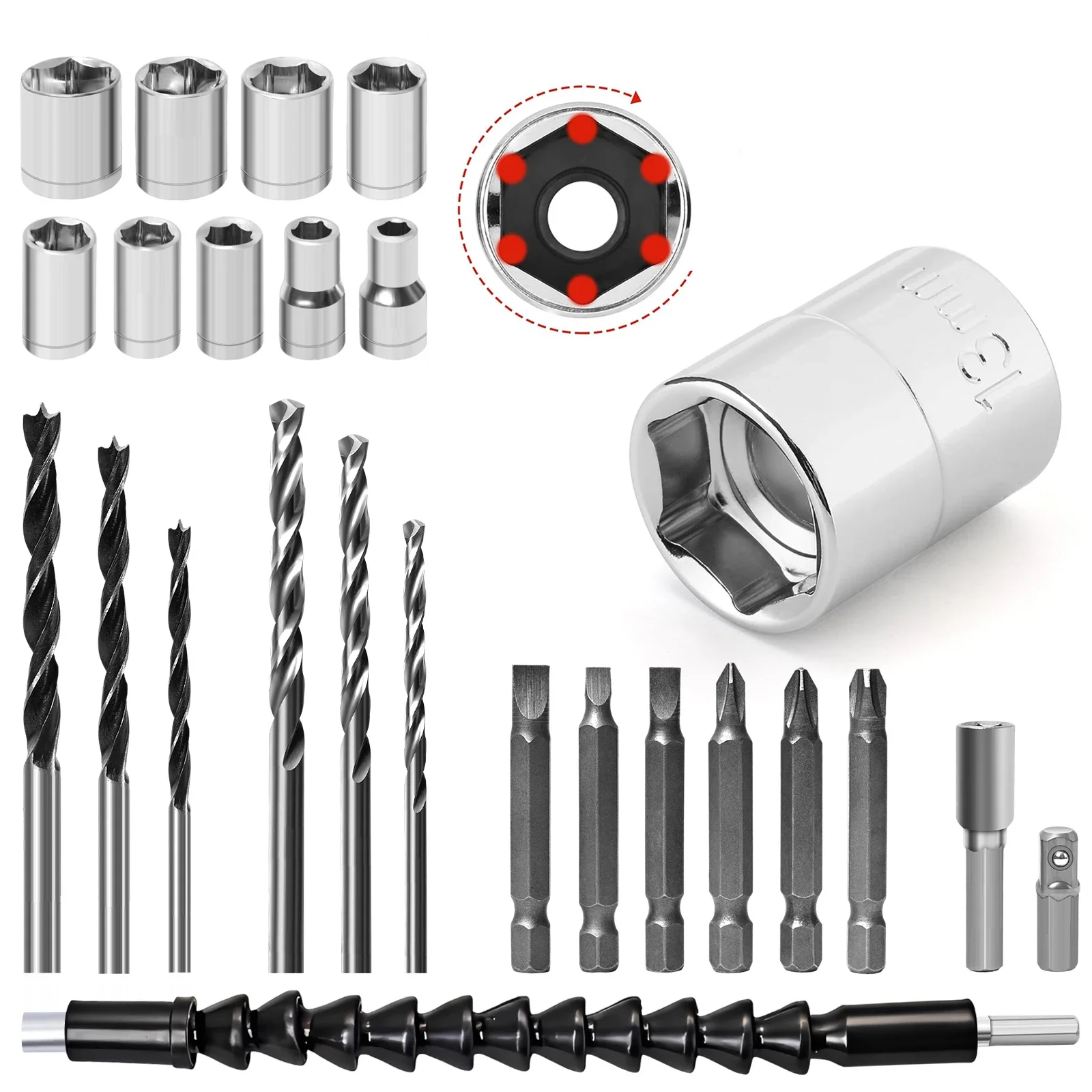 

24Pcs Impact Set &Drill Bit Kit Socket,Drill Bits,Compatible with 1/4" Drive,Ideal for Auto,DIY Repairs,Home & DIY Repairs