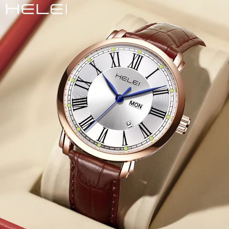 

Stylish Fashion Young Gentlemen's Watch 30ATM Waterproof Leather Belt Business Men's Classic Wristwatch with Date Week Calendar