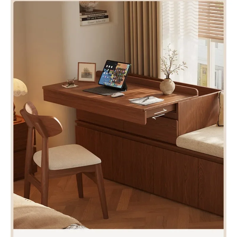 Customized medieval wind bay window wooden table transformation cabinet desk bookshelf integrated telescopic window sill drawer