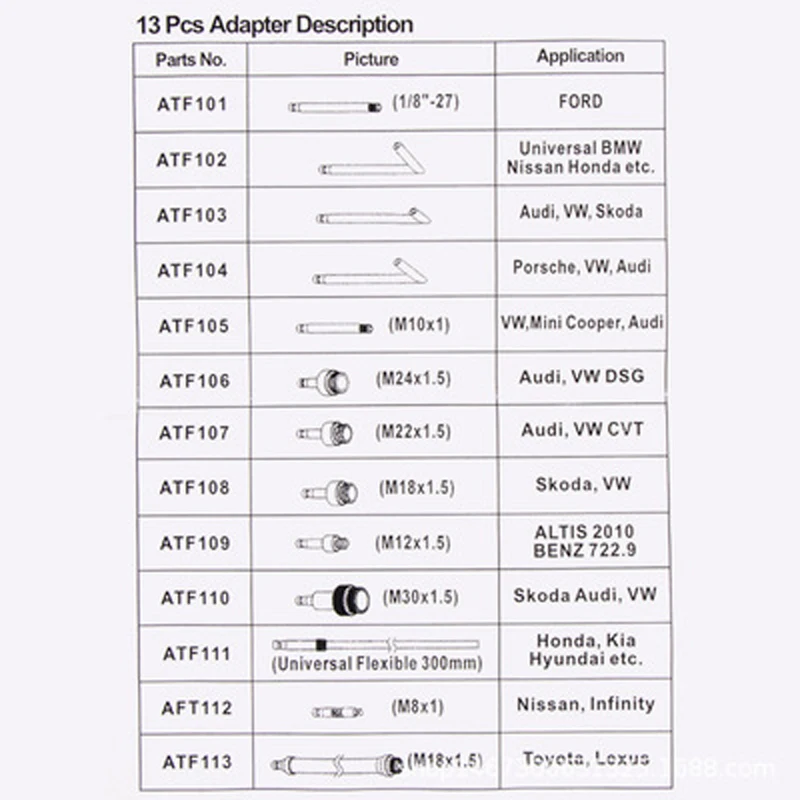 Atf 변속기 충전 어댑터 세트 13 개, 변경 기계, 연료 디스펜서, 펌핑 오일 체인저, 기어박스, 오일 필러 도구 조인트