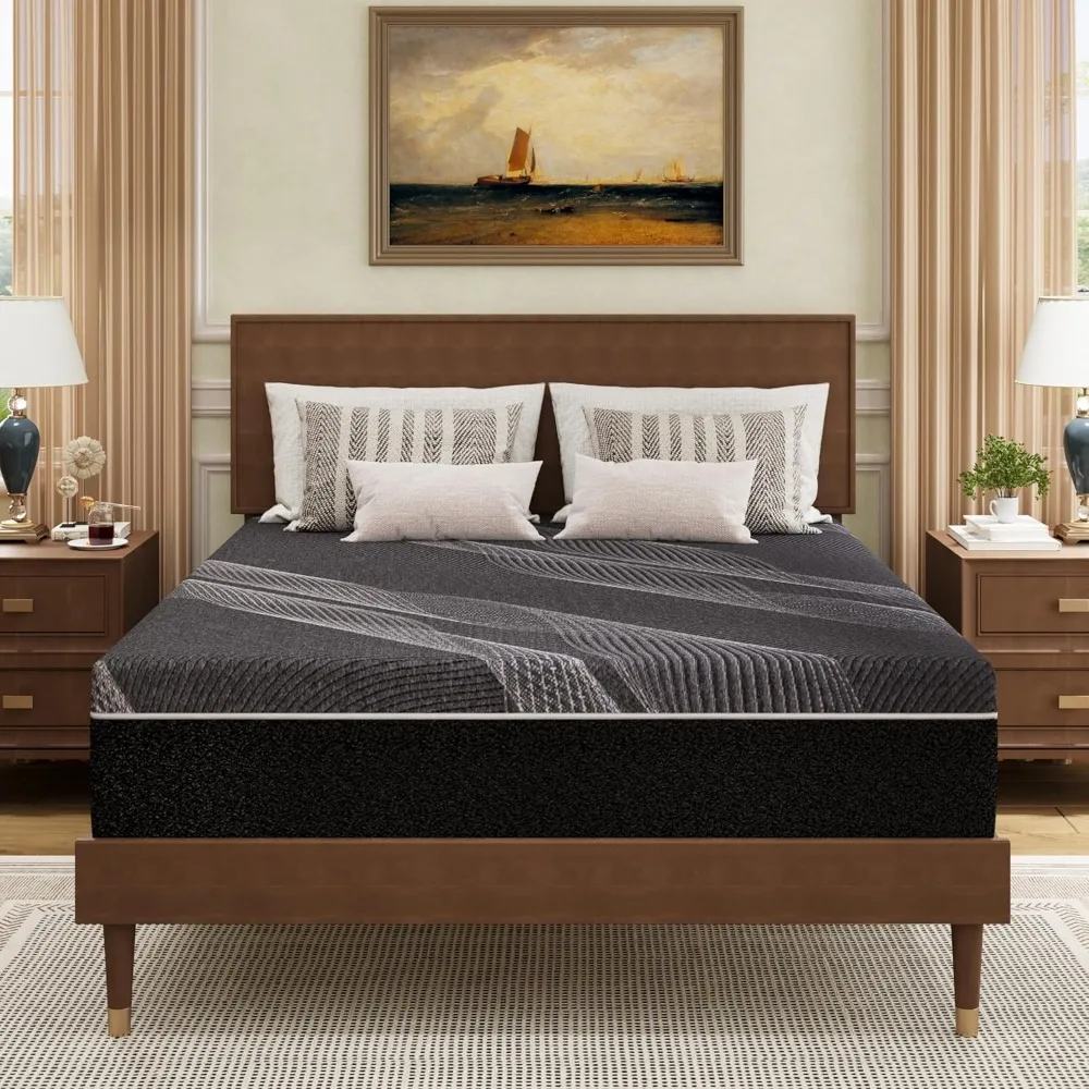 

Queen Mattress 10 Inch Charcoal Gel Memory Foam in a Box, CertiPUR-US Certified, Fiberglass Free, Cooling Double Mattress, Made