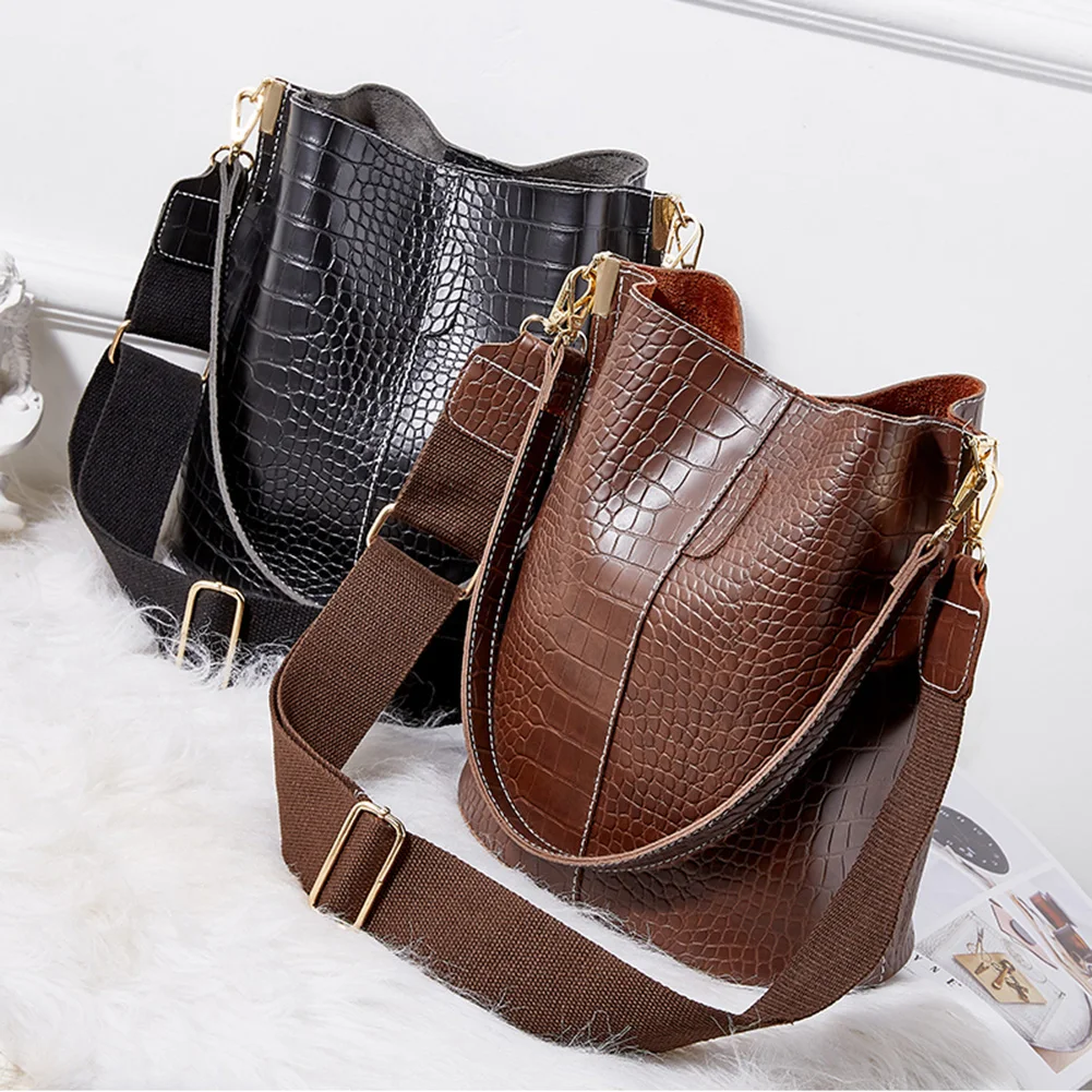 PU Leather Crossbody Bags Women Large-capacity Patchwork New Fashion Bucket Bags Crocodile Pattern Shoulder Messenger Handbag