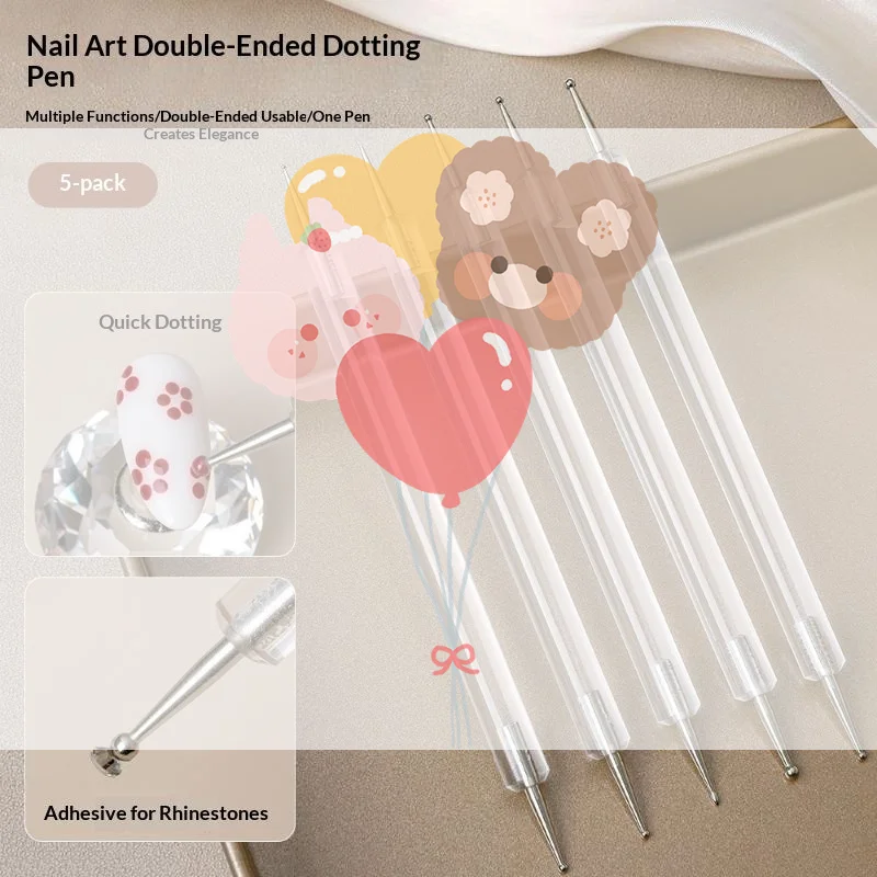 5Pcs Dual-ended Nail Art Dotting Pen Different Tips Rhinestone Picker Dotting Pen Nail Liner Dotting Tools For DIY Decoration
