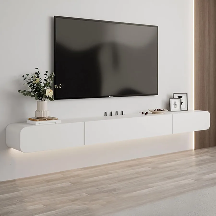 

Настенная плавающая подставка для телевизора из массива дерева, 47,2 белого цвета, плавающий развлекательный центр, подвесной шкаф для телевизора, плавающий средний размер под телевизор