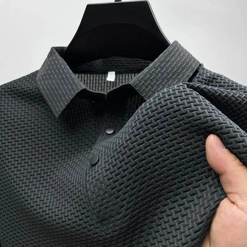 High-End Ice Silk Short-Sleeved  Shirt Men's Thin Mesh Breathable Cool Feeling City Walk Suitable Clean Fit Style