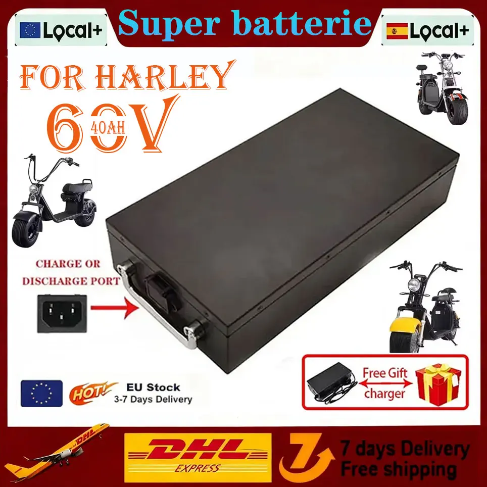 Batteria per Moto Elettrica Harley a Due Ruote 60V 20Ah 30Ah Batterie al Litio 18650 Impermeabili per Scooter Pieghevole Citycoco