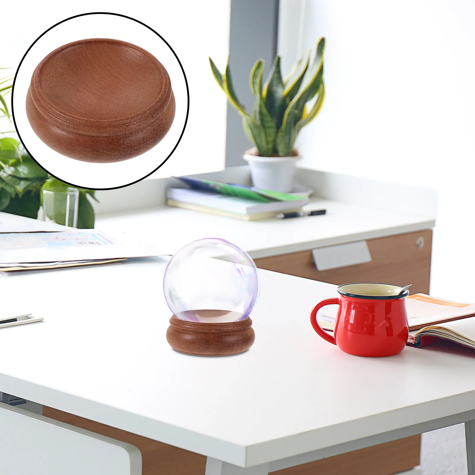 Wood Crystal Ball Holder Display Stand Crystal Sphere Holder Pedestal Natural Grain Round Sphere Stand Home Office Table Decor