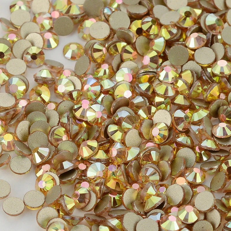 QIIY SS3-SS60 Metal Sunlight All Size Glass Flatbase Rhinestones Golden Bottom Diamond Garment Dress Bags Decoration Crystal