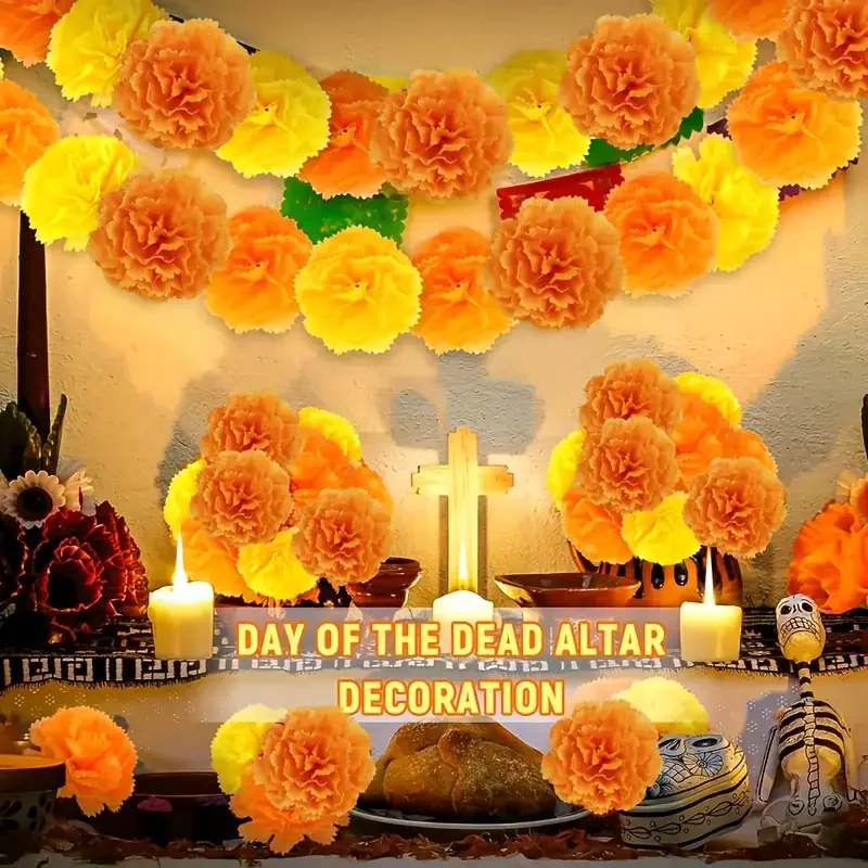 10-50 Uds. Cabezas de flores de caléndula de clavel Artificial para decoración del Festival Diwali boda india Halloween Día de los muertos fiesta