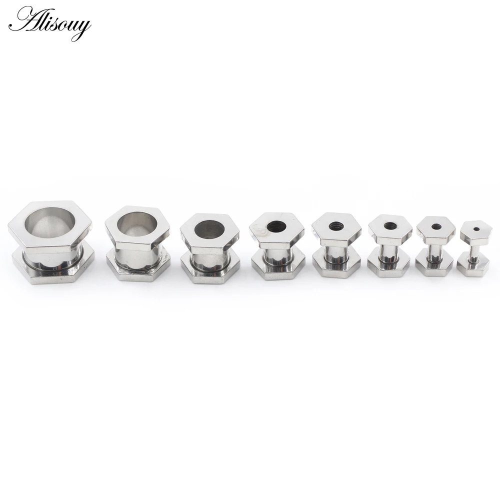 Alisouy 2 قطعة مسدس من الفولاذ المقاوم للصدأ الجوف الخيوط الأذن الأنفاق المقابس المتوسع نقالة قياس أقراط ثقب مجوهرات للجسم #4