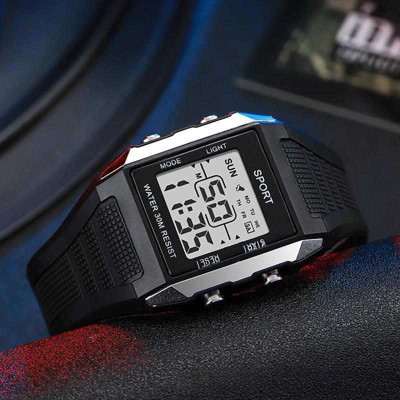 Outdoor sports electronic watch, square multifunctional men's and women's alarm clock watch