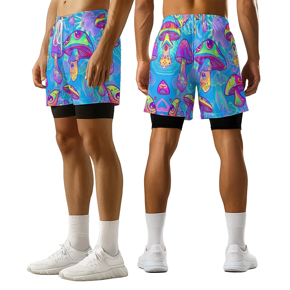 

2024 new original mushroom print 3D printing casual outdoor trend high street sports quick drying basketball shorts men's shorts